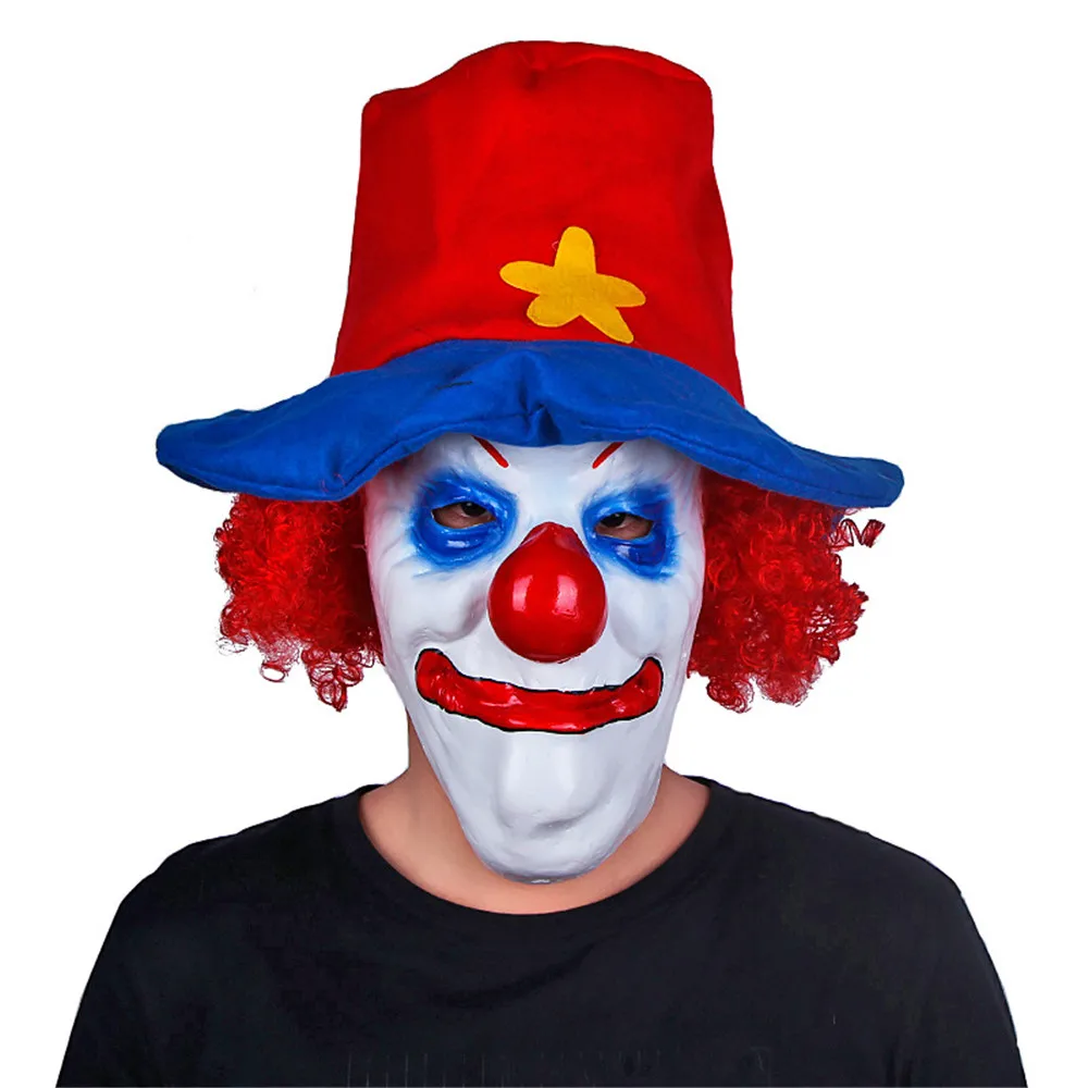 Страшная маска на Хеллоуин клоун латекс полная для лица большой рот красный нос