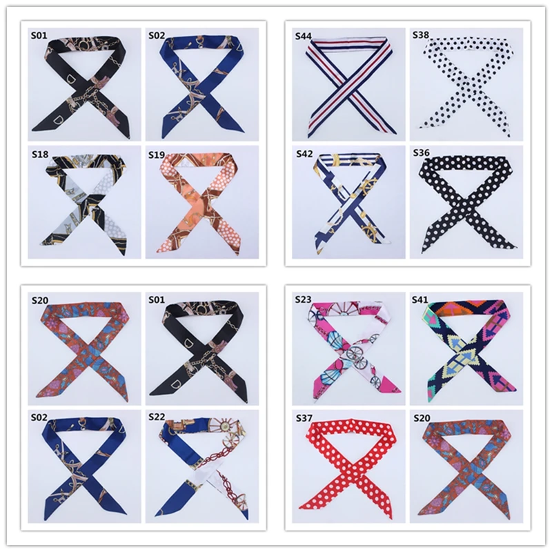

2020 New Silk Skinny Scarf Women Print Designer Hair Band Scarves for Ladies Long Ribbon Bag Scarfs Tie Female Fashion