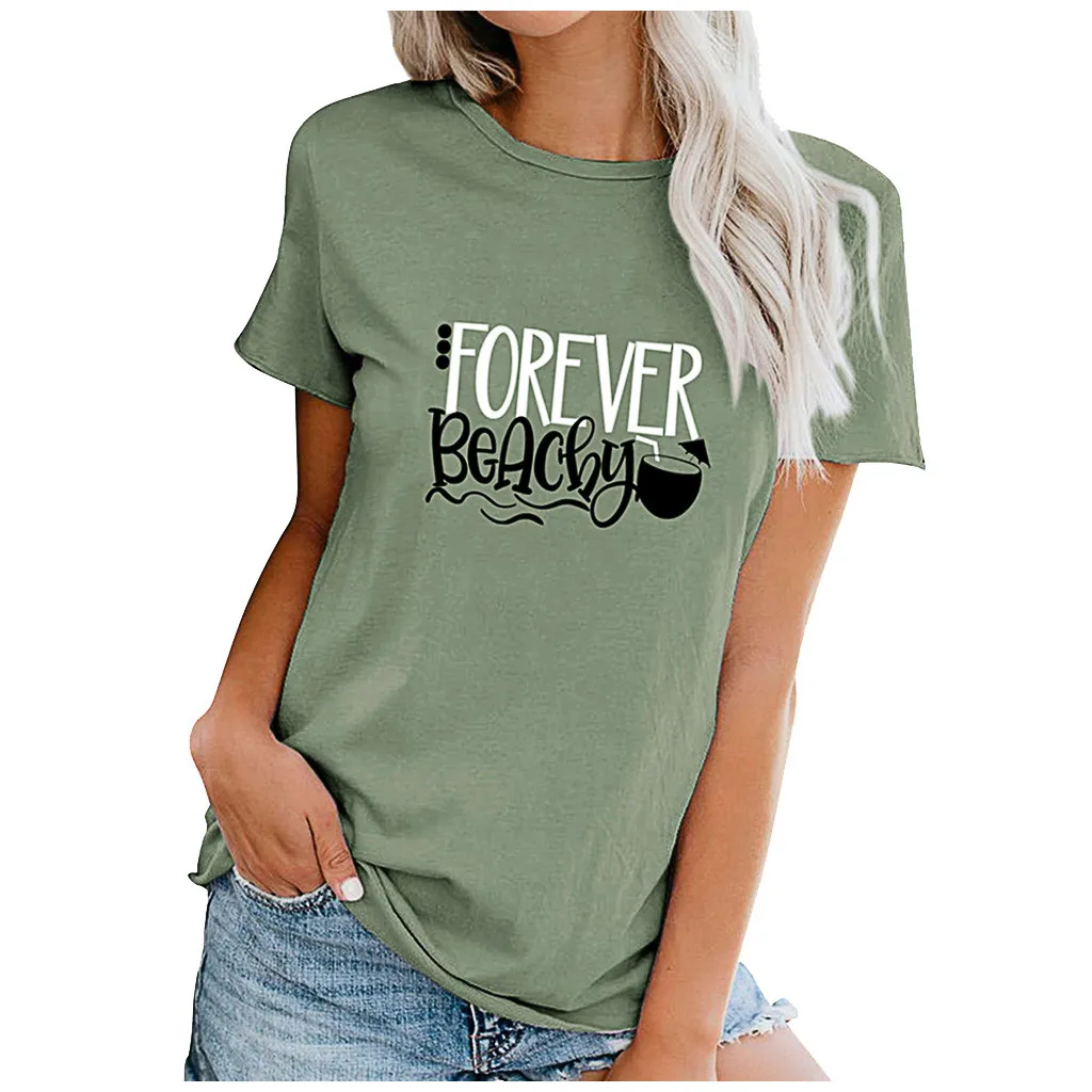 Женская футболка с круглым вырезом KANCOOLD Пляжная принтом на День святого