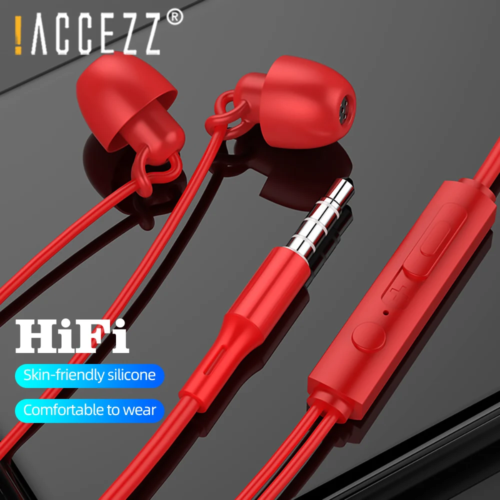 

!ACCEZZ New Wired Earphones 3.5mm In-Ear Sleeping Earphone HiFi Soft Silicone Headset Smartphone Mic Noise Cancelling Earphone