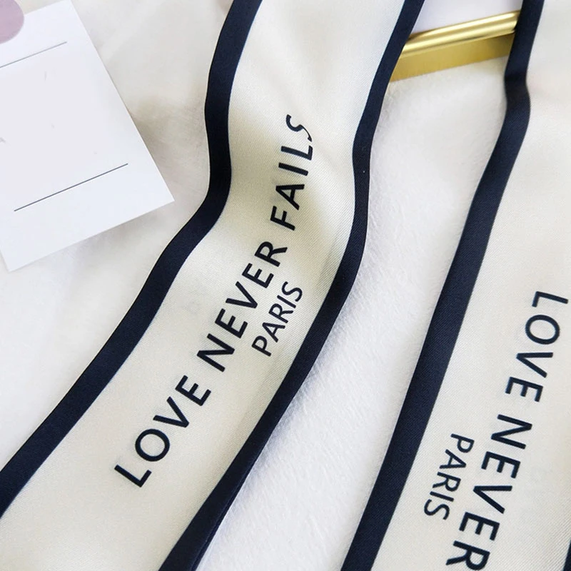 

Small Scarf Silk Satin Scarf Decorative Neckerchief DIY Hair Tie Band Handle Bag Ribbons Letters Print Long Strip Headband