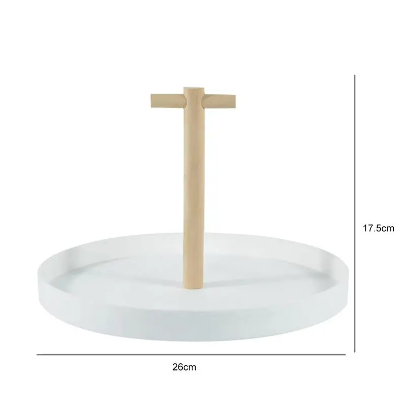 

Desk Organizer Tray Cosmetic Jewelry Round Storage Tray with Wood Handle Decor Plastic Organizer Holder for Bedroom Bathroom