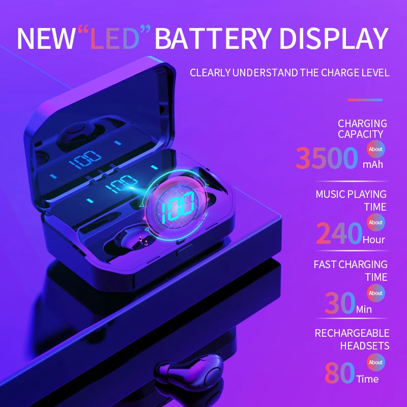 TWS Bluetooth наушники 5 0 светодиодный дисплей Беспроводная гарнитура стерео HiFi