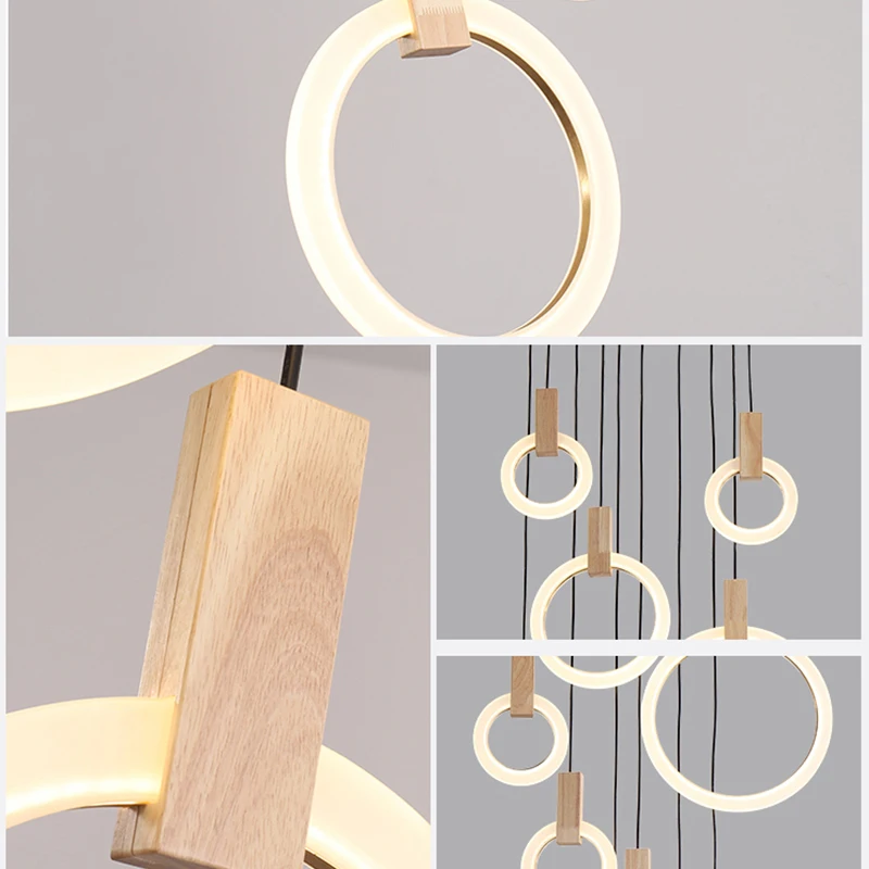 Светодиодная кольцевая Деревянная люстра длинная лампа для дома и ресторана