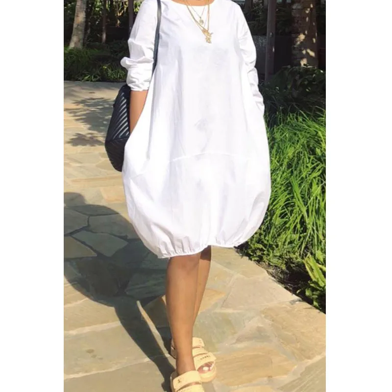 Elegant Women Autumn Loose Style Knee Length Dress Solid Color Party Fashion Streetwear Casual Sundress | Женская одежда