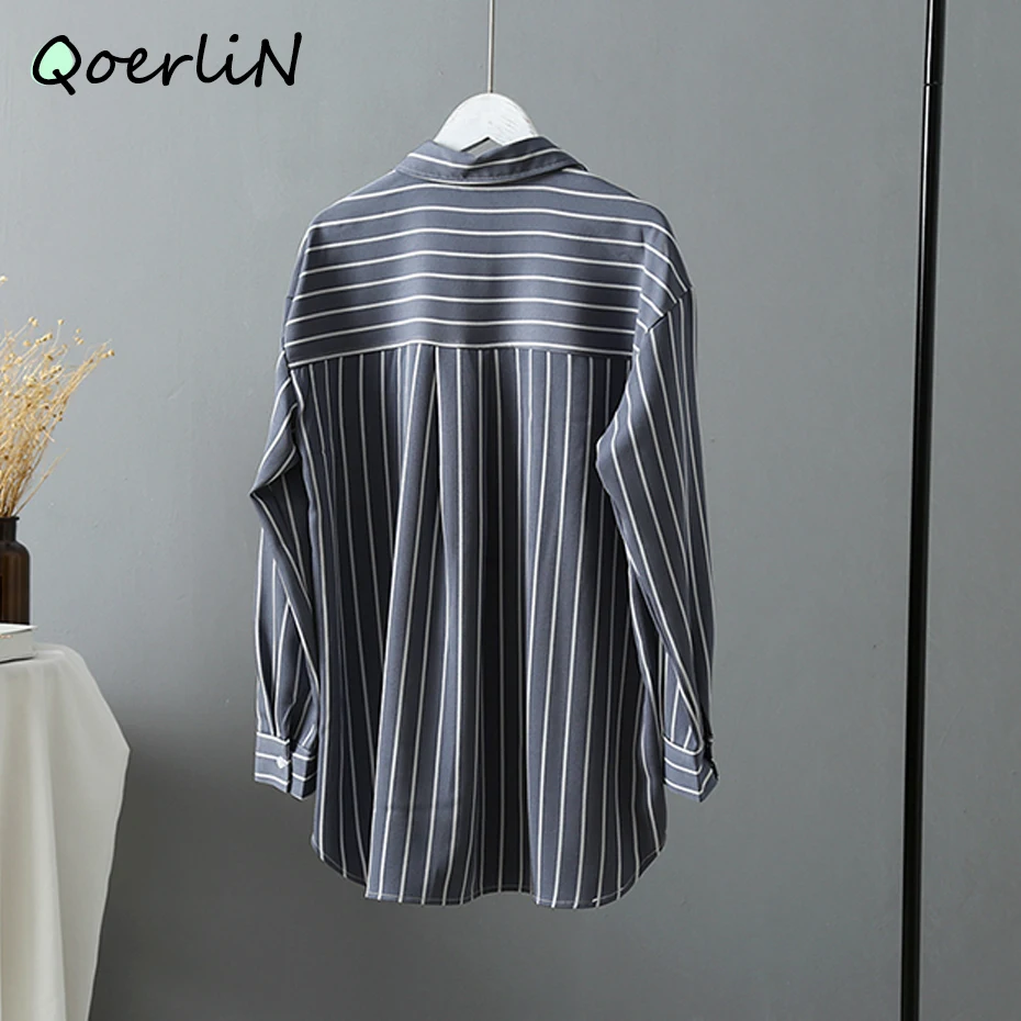 Высококачественная Офисная Женская блузка в полоску рубашка с длинным рукавом