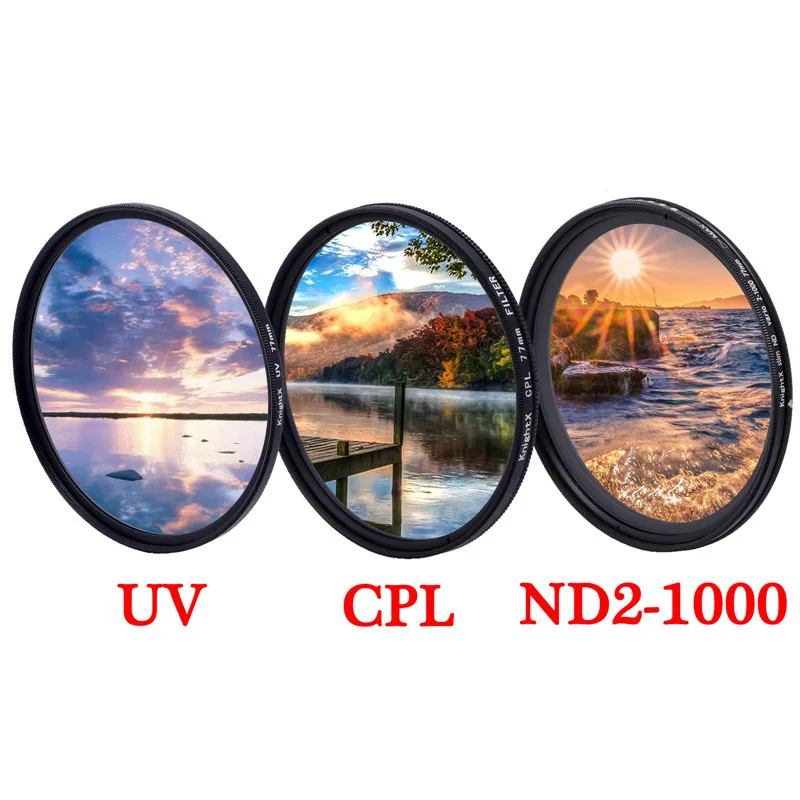 KnightX-filtro de lente variable UV CPL ND ND2-1000 Star Close up Macro 49mm 52mm 55mm 58mm 62mm 67mm 72mm 77mm para canon, sony, nikon