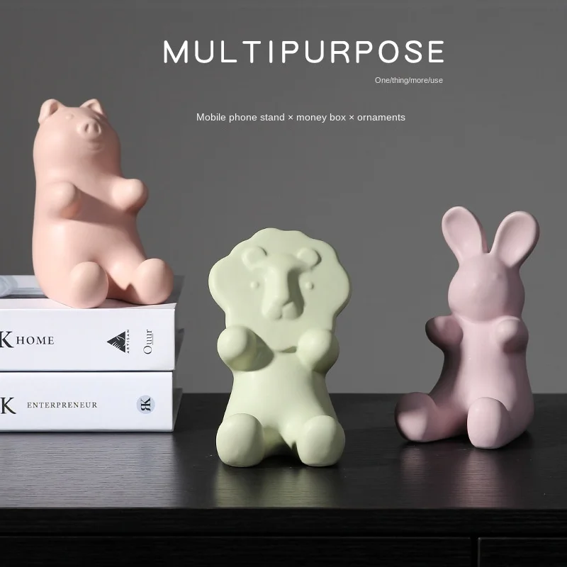 

Nordic Style Creative Cute Ceramic Animal Mobile Phone Holder Ornaments Soft Decoration Home Decoration Crafts Modern and Simple