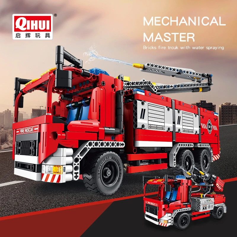 

Пожарная машина с функцией распыления воды, 1288 шт., высокотехнологичные наборы транспортных средств, кирпичи, подарки для детей на день рожд...