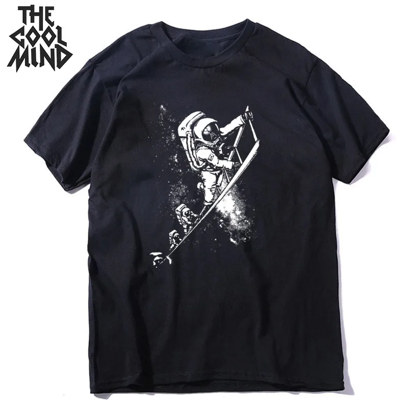 mo0165CM-BLK COOLMIND, короткий рукав, хлопок, крутая космическая Мужская футболка, повседневная, летняя, свободная, Мужская футболка, крутая, с круглым вырезом, Мужская футболка - Цвет: mo0165CM-BLK