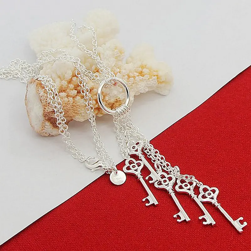 Оптовая продажа акция 925 серебряное ожерелье классика пять ключей ожерелья для