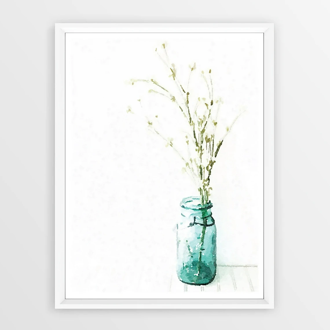 

Flowers Botanical Print, Jar Vase Floral Decor, Watercolor Spa Wall Art, Farmhouse Country Art Poster Minimalist Home Decor