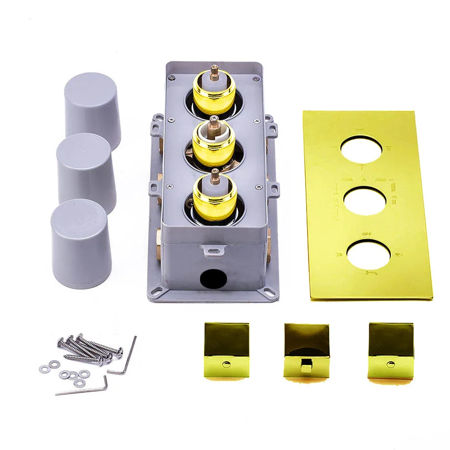 Набор для душа термостатический золотистый со смесителем и золотистыми