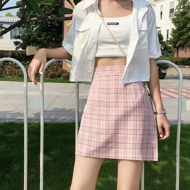 

Vintage High Waist A-Line Plaid Skirt Women Summer Casual Fashion Fresh Sweet Mini Pleated Skirts Female College Style Skirts
