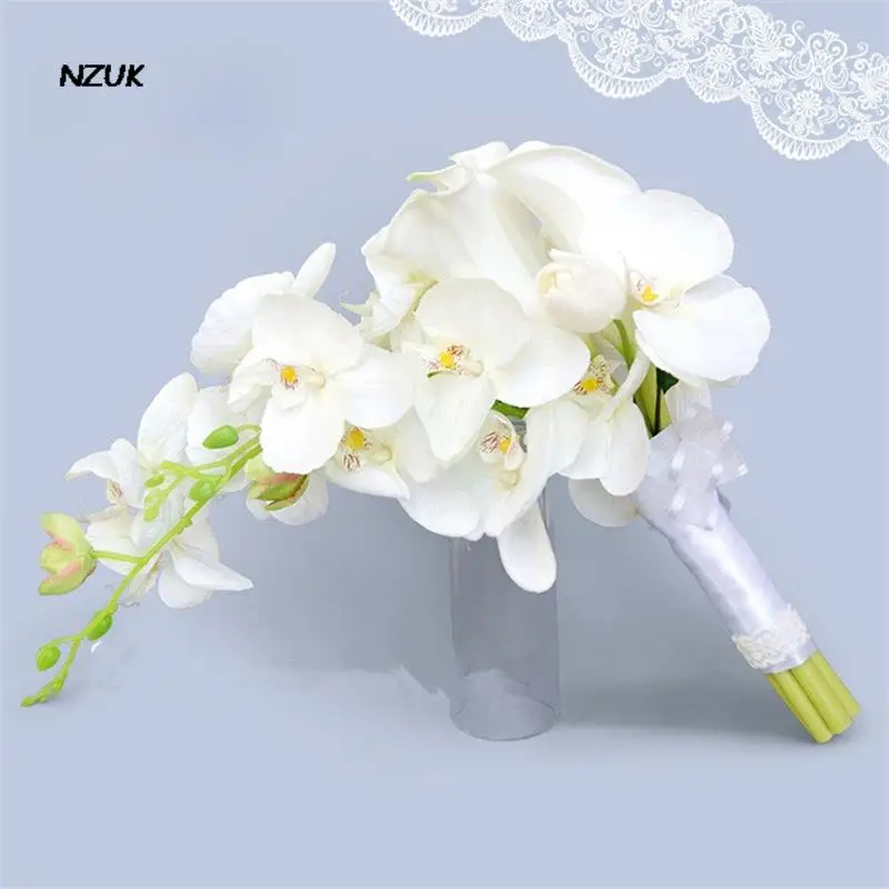 

NZUK Calla Lily Of The Valley Teardrop Bridal Flowers White Waterfall Bridal Bouquet Hand Holding Rustic Wedding mariage