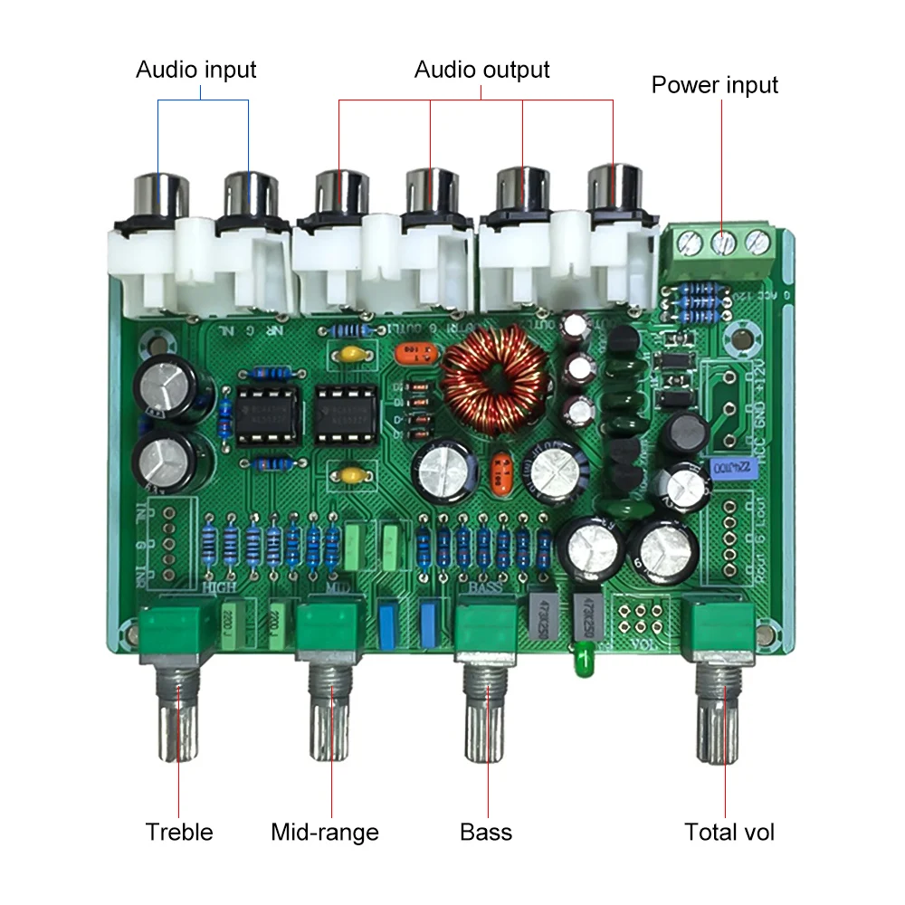 AIYIMA 12V Power Supply Car Tone Amplifier Board Dual Sound Four-Channel Pre-amplifier NE5532 Op AMP With Volume Adjustment | Электроника