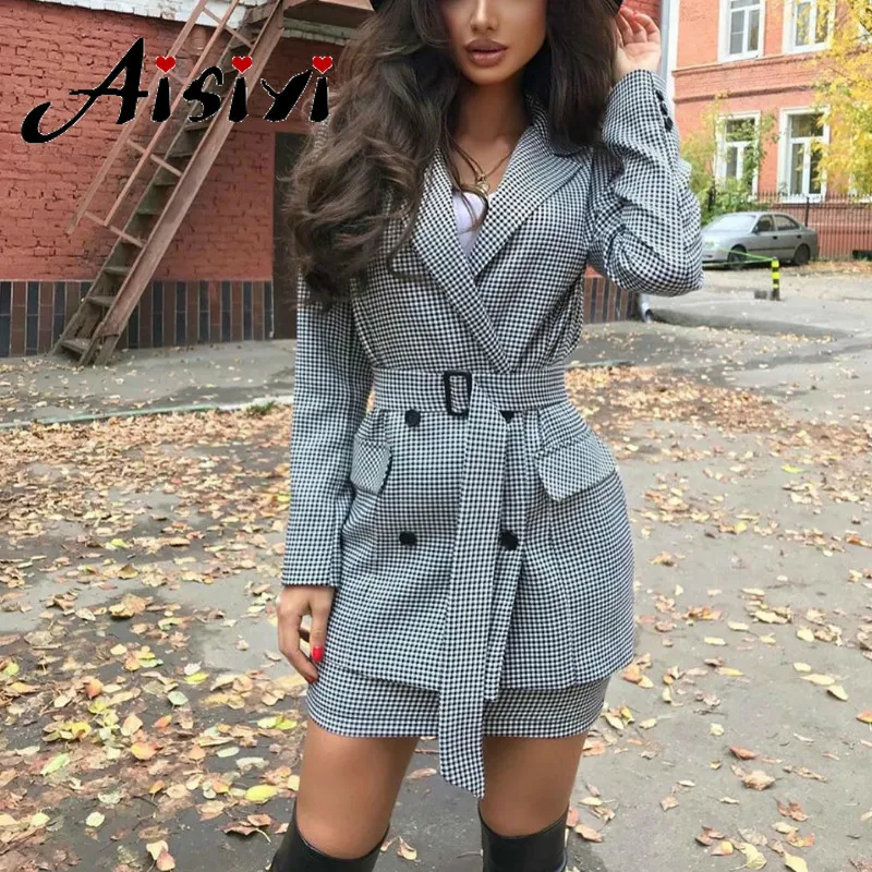 Aisiyi 2019 двубортные блейзеры женские куртки из твида для женщин офисные элегантные