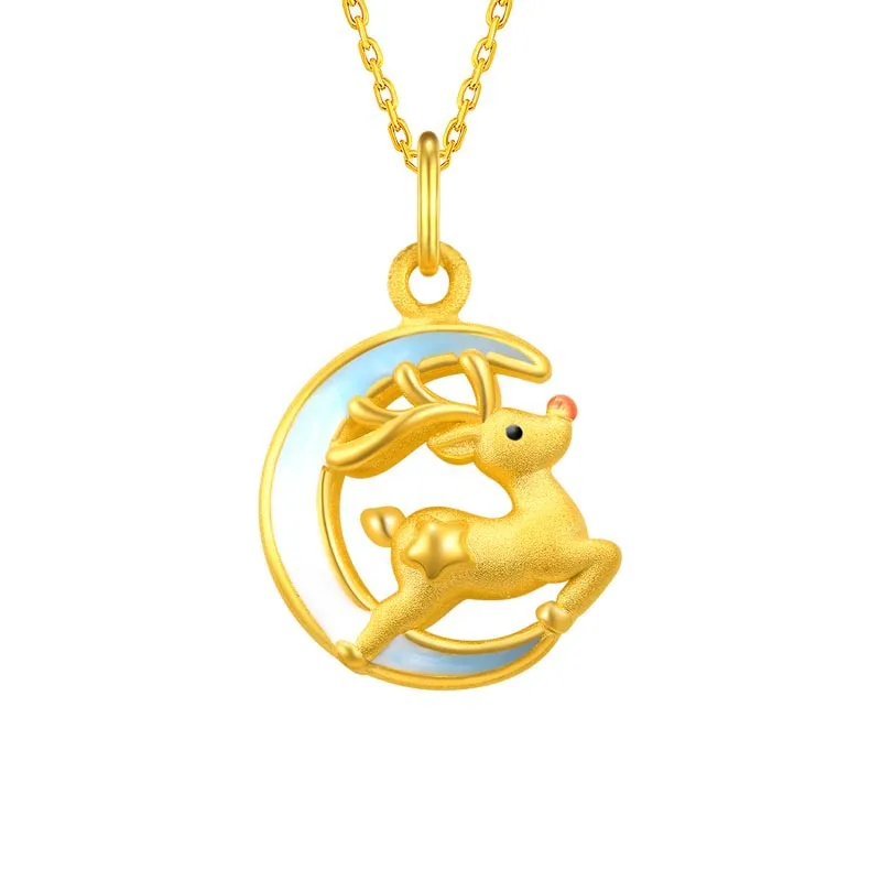 

Cute Dream 3D Moon and Fawn Necklace Stainless Steel Gold Color Guardian Elk Pendant Necklace Jewelry Christmas New Year Gifts