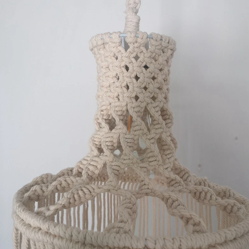 

JEYL Macrame Woven Lampshade Bohemia Hand-Woven Pendant Light Cover