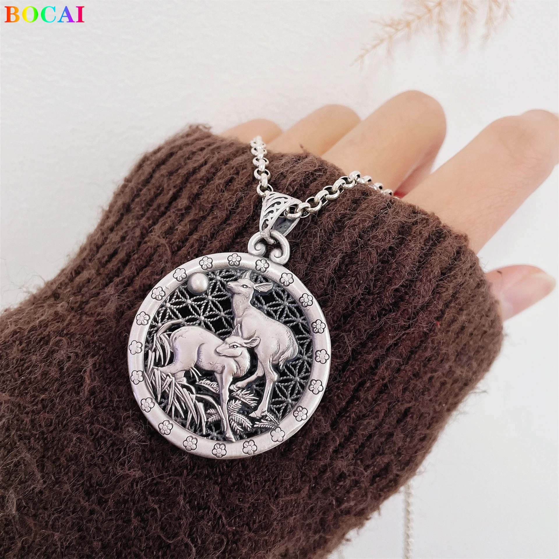 

BOCAI 2022 Trendy S999 Sterling Silver Pendants Hollow Out National Filigree Little Deer Pure Argentum Hanging Jewelry for Women