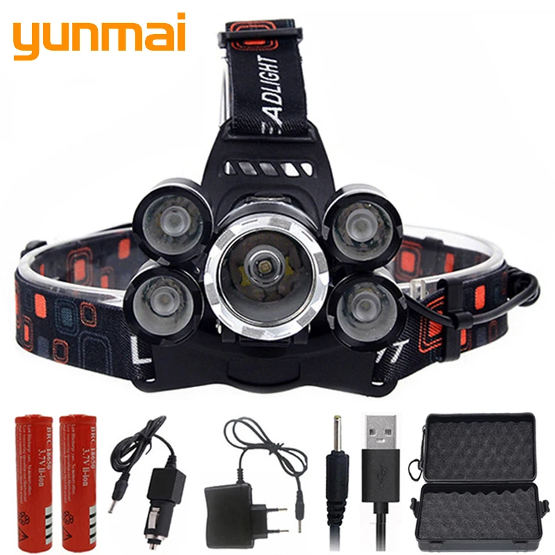 

8000 Lumen hight power light 5 led headlamp headlight cree xml t6 LED Head Lamp 18650 rechargeable Flashlight Torch lantern