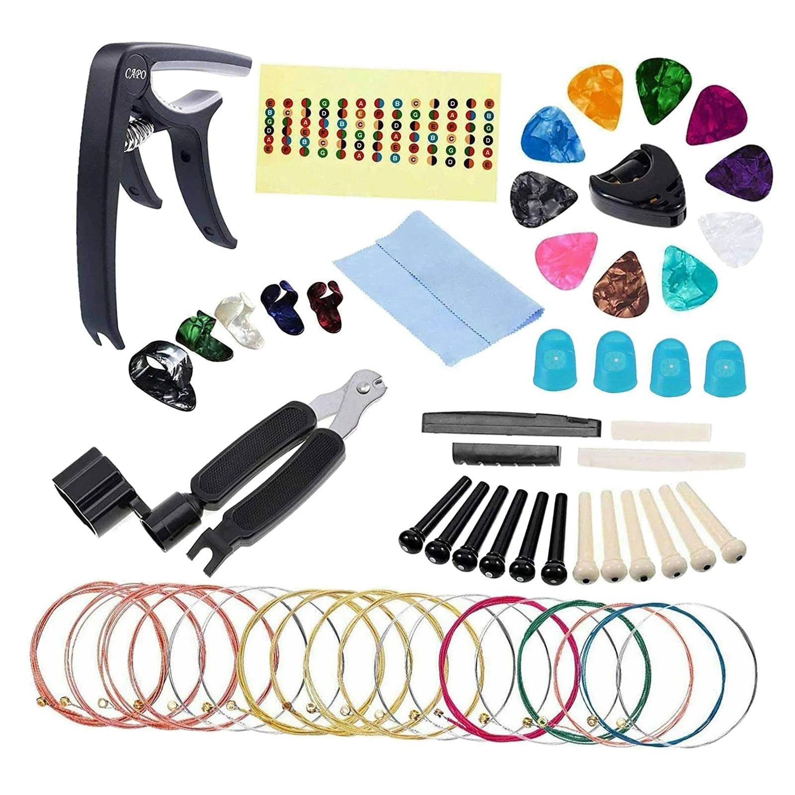 

Guitar Accessories Kit Includes Strings Mediators Capo Bridge Pins Pick Holder