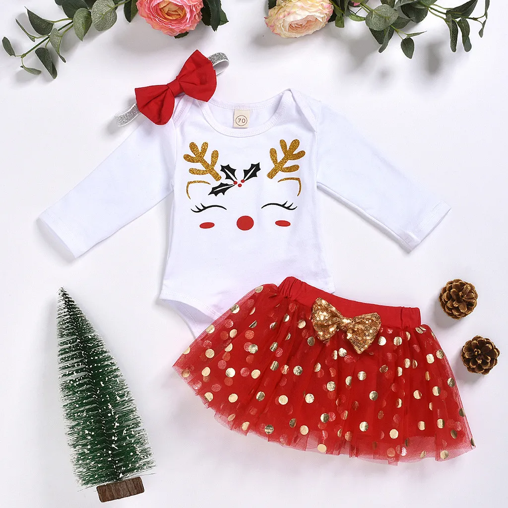 Рождественская одежда для маленьких девочек с длинными рукавами новорожденных