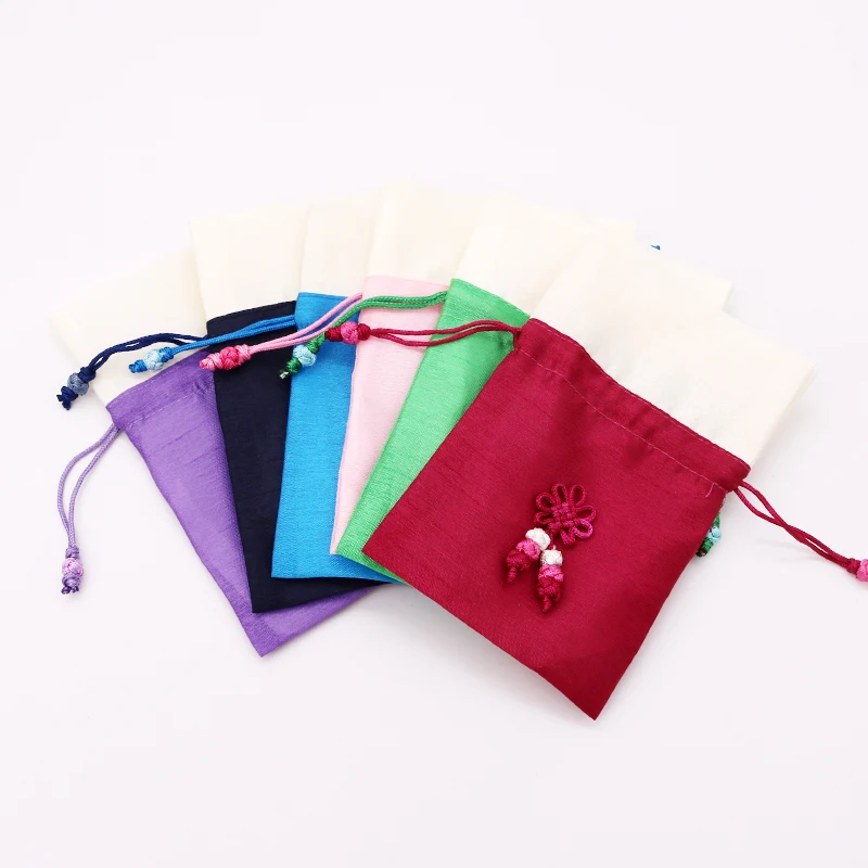 

New 50PCS10x15cm Satin Drawstring Gift Bags Sacks Party Favors Packaging Bag Wedding Christmas Candy Gift Bags Chinese knot