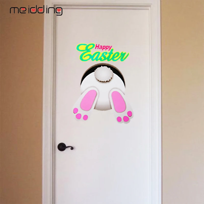 

3D Stickers Easter Rabbit Wall Door Gate Bunny Hare Happy Easter Stickers Deco For Home