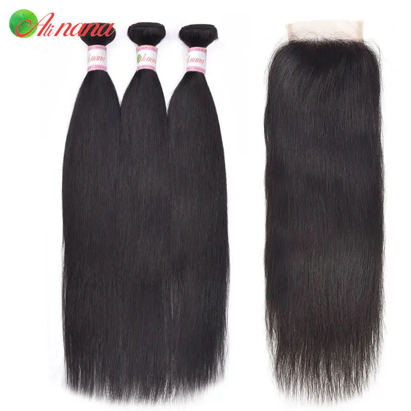 Malaysia Hair Straight 3 Bundles With Closure Human Hair Bundles With 5x5 Lace Closure Remy Human Hair Extension Hot Sale