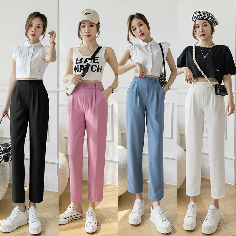 

Simple Solid Color Suit Casual Ankle Trousers Summer Women's Thin Section High Waist All-Match Loose and Thin Straight Pants