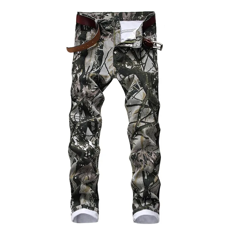 

KIOVNO Fashion Men's Camouflage Jeans Pants Slim Fit Cotton Denim Trousers For Male Stretch Size 28-42