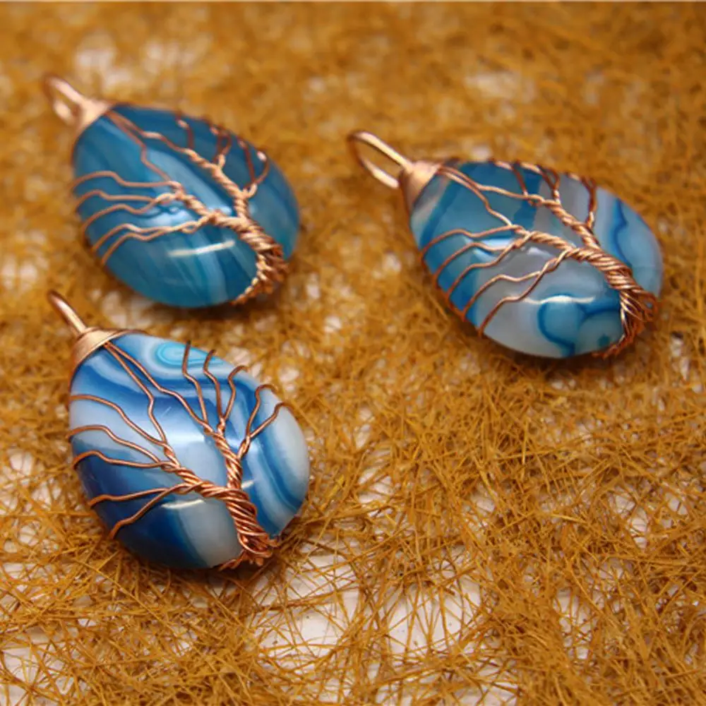 6 шт натуральный агат камень Древо жизни ожерелье подвеска амулет накруткой