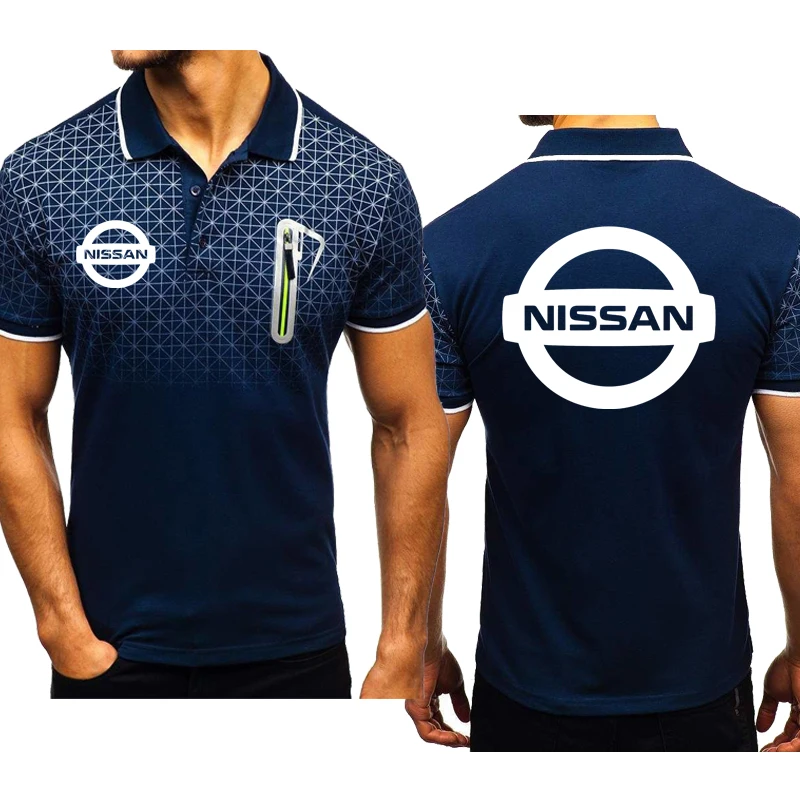 

Summer Casual Trend new Men's tops Nissan Car Logo Printing short sleeve Gradient High Quality Cotton Men's polo shirt