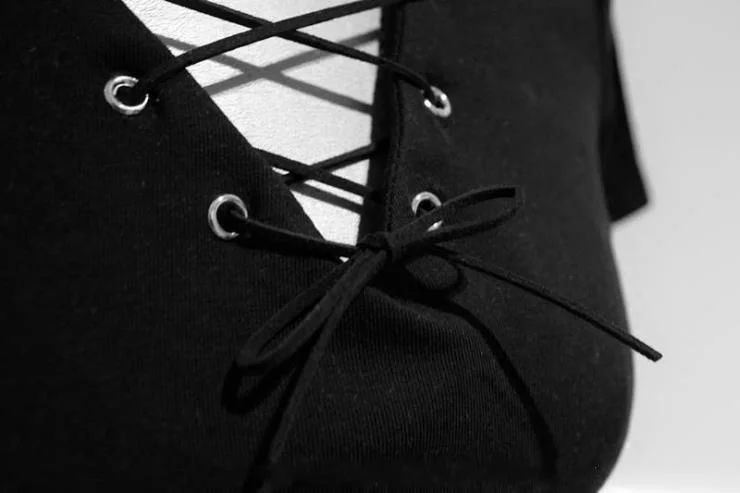 Женская Черная футболка с v образным вырезом в стиле панк T014|Футболки| |