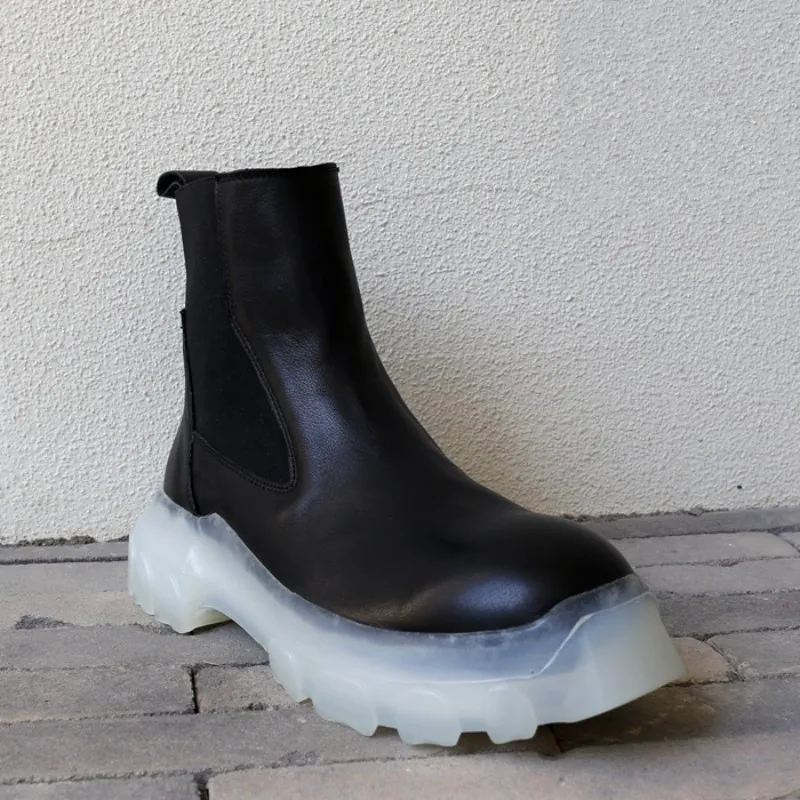 Мужские Ботильоны челси на прозрачной платформе 6 см винтажные черные байкерские