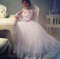 bridal gown vestido de noiva exquisite glamorous bateau lace long sleeve ball gown mother of the bride dresses