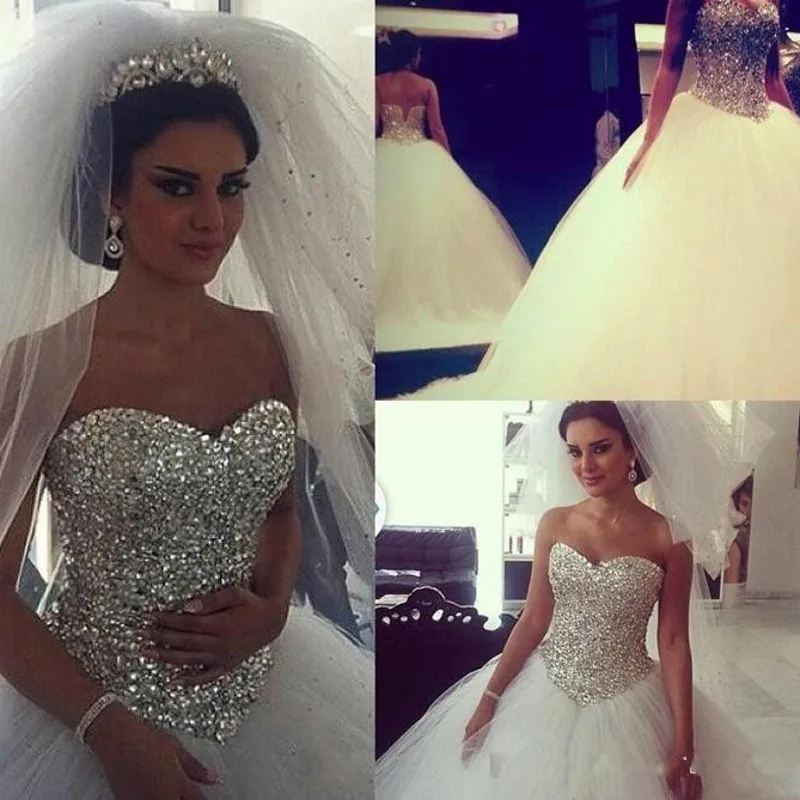 

casamento New Bridal Gown Beaded Crystals 2019 Wedding Dress vestidos de novia Wedding Gowns Lace Up gelinlik robe de mariee