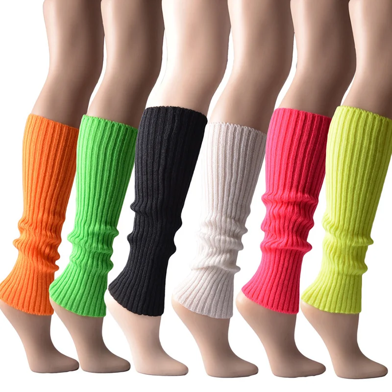 Knitted Leg Warmers Women Warm Winter Boot Heater Legs Knee High Slouch Socks Rainbow Color Long Socks Women White Boot Socks