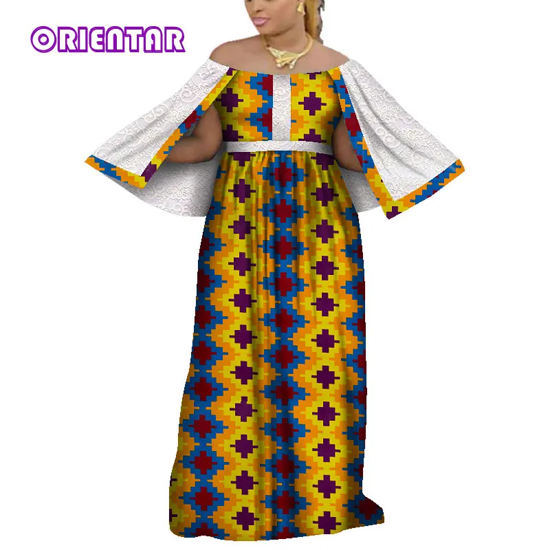 ORIENTAR Long Dress African Dresses for Women Fashion Slash Neck Lace Shawl Lady Robe Africaine Femme African Clothes WY4231