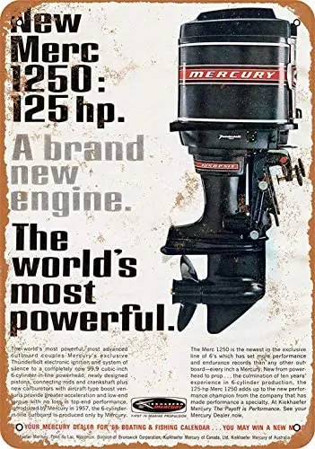

8 x 12 Metal Sign - Mercury Boat Motors - Vintage Bar Wall Decorative