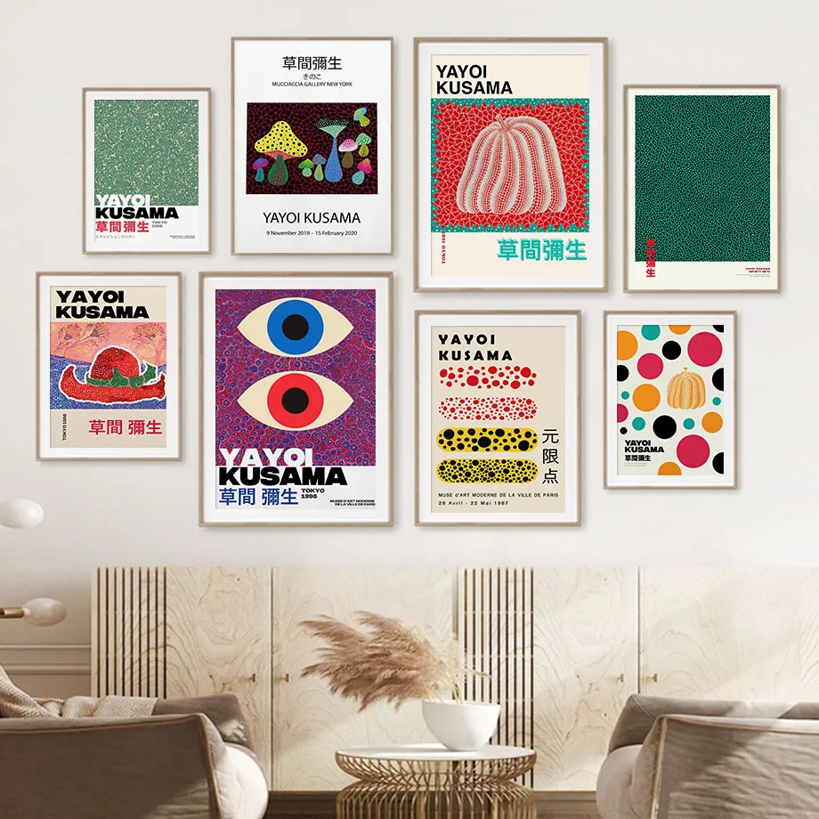 

Yayoi Kusama Dot Pumpkin Mushroom Vintage Wall Art Canvas Painting Nordic Posters And Prints Wall Pictures For Living Room Decor