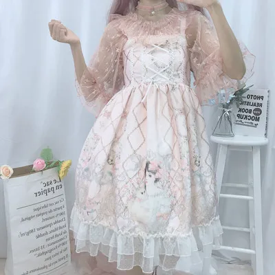 Платье Лолиты, японское платье JSK Kawaii, сказочное платье на бретелях, женское летнее платье, мягкое милое платье лолиты для девочек - Цвет: Pink sleeveless