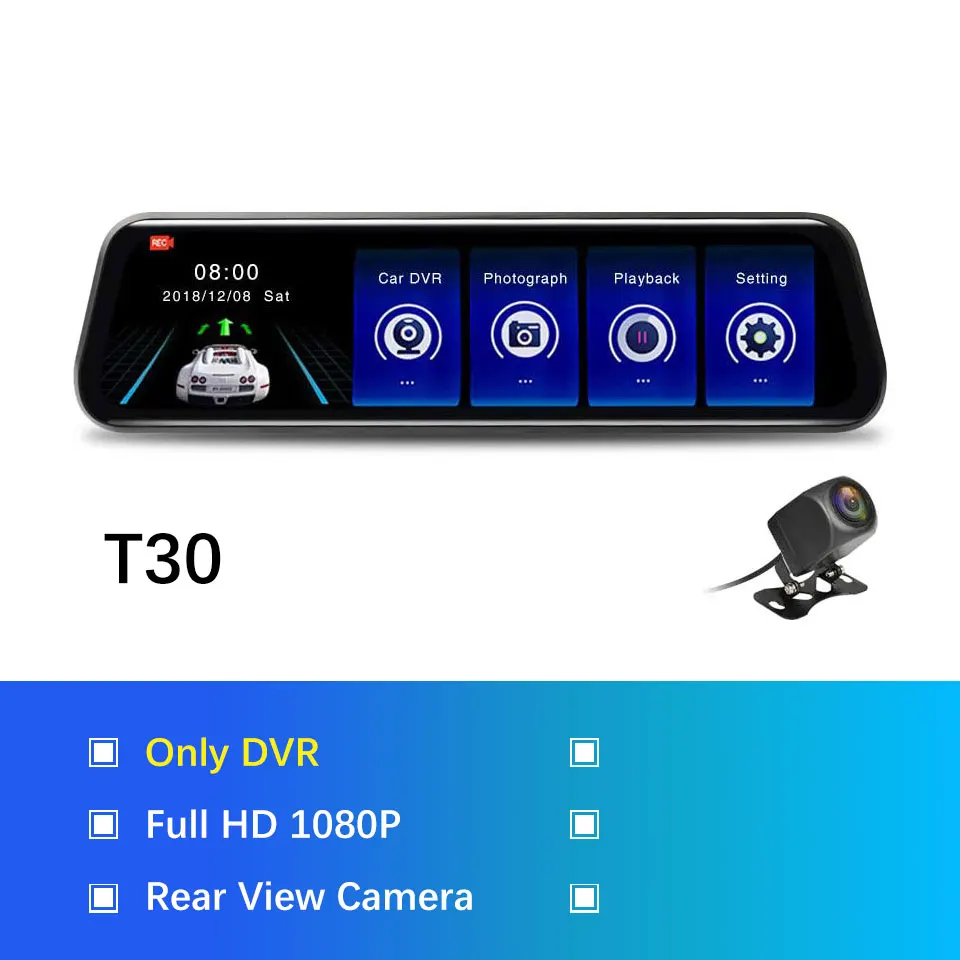 T30 Olysine 10 ''зеркало заднего вида Android 4G Dash камера gps навигатор Автомобильный видеорегистратор ADAS WiFi Dashcam FHD 1080P видео регистратор Регистратор - Название цвета: T30