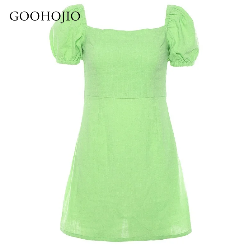 

GOOHOJIO 2021 New Spring Autumn Puff Sleeve Bag Hip Dress Women Fashionable Dresses for Ladies Casual Women Square Neck Dresses