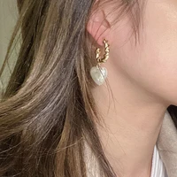 2021 trendy twist metal pearl heart geometric earring korea sweet female pendant love drop earrings for women statement jewelry