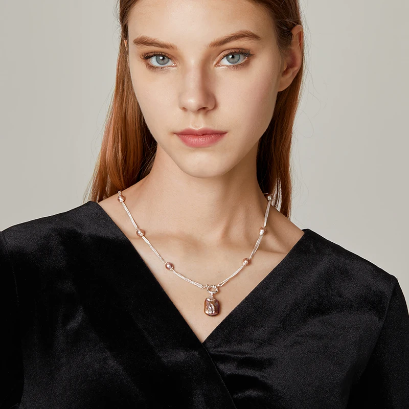 Женское ожерелье из серебра 925 пробы с натуральным пресноводным жемчугом |