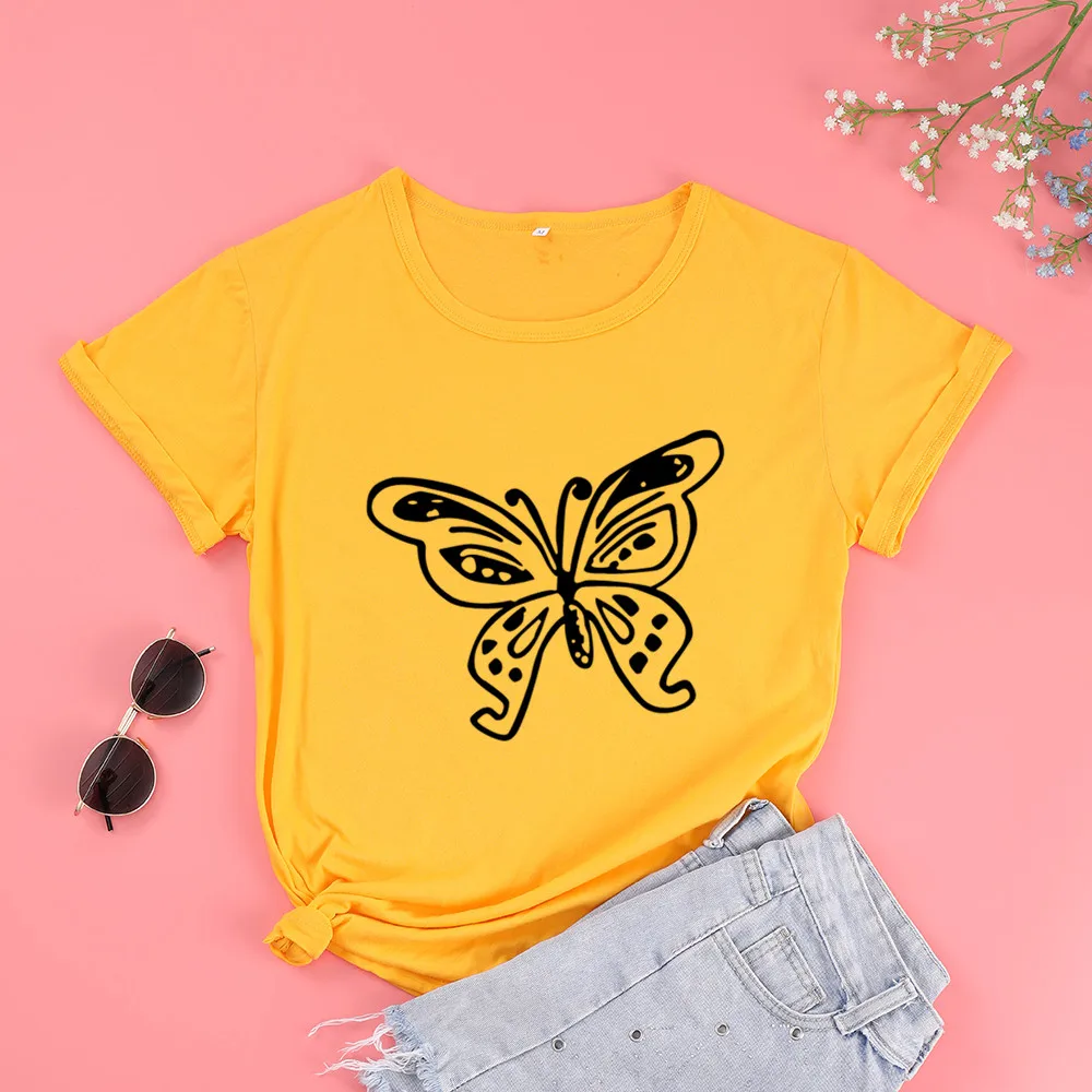 

Kawaii Butterfly Funny Graphic Cotton Women T Shirt Fashion Aesthetic O Neck Casual girl plus size Shirt Short Sleeve Top Tees