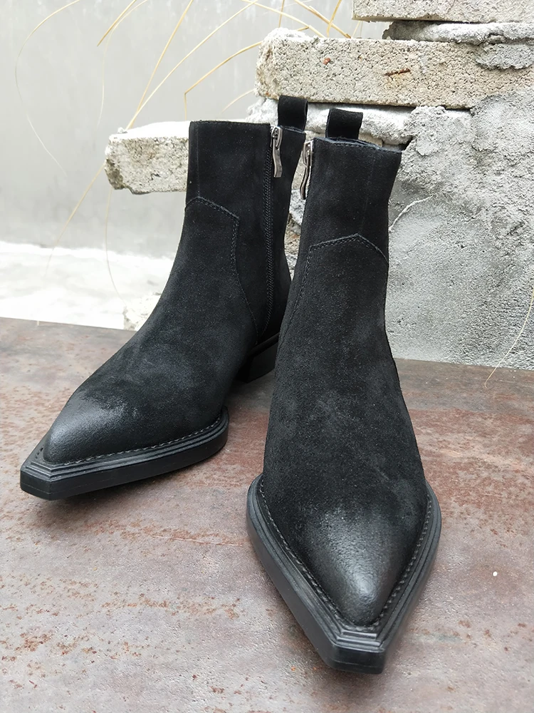Женские замшевые ботинки-челси с острым носком и квадратным | Обувь