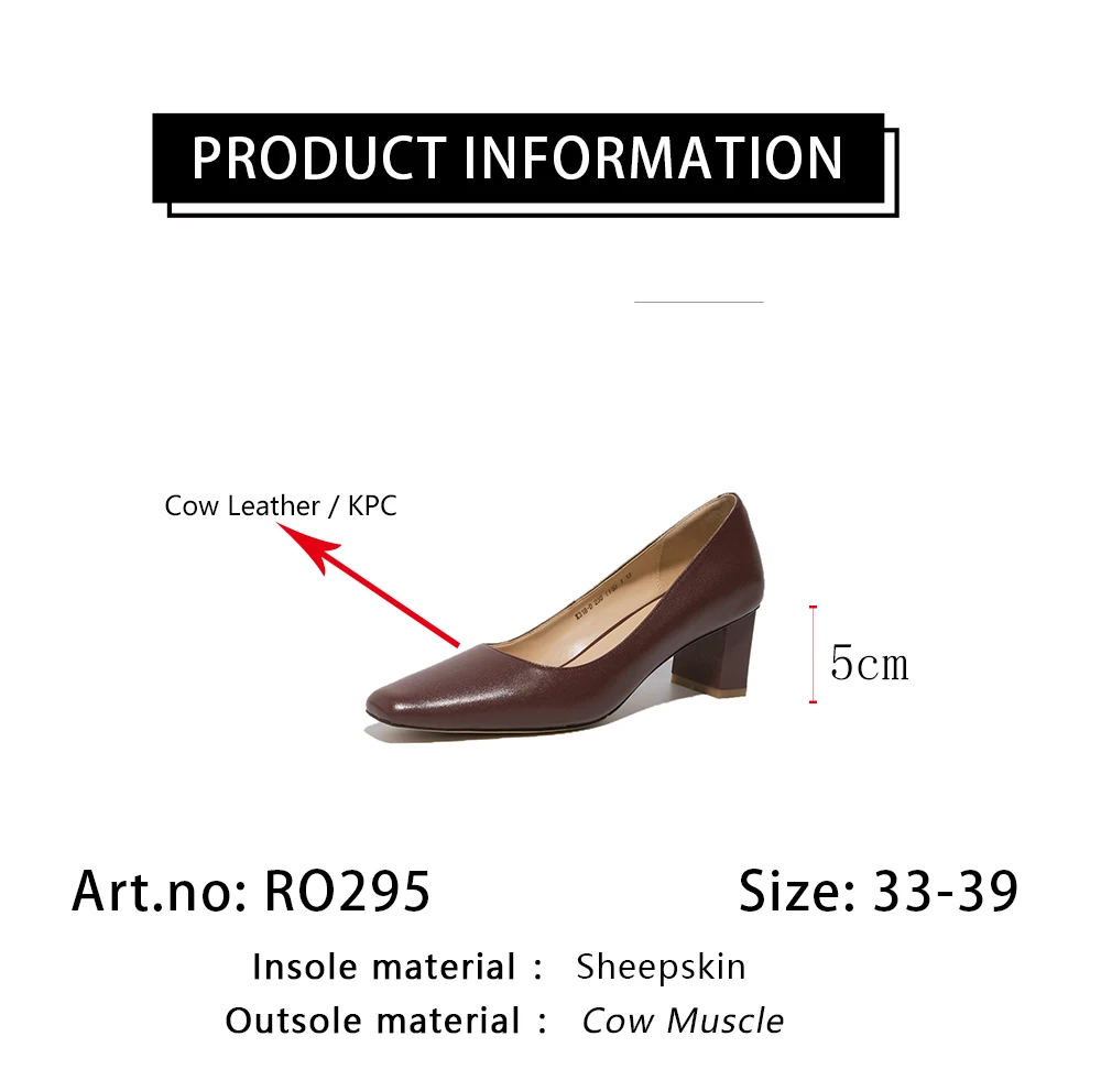 

RJN New Elegant Pumps British Style Square Toe High Quality Genuine Leather Women Shoes Solid Color Office Lady Pumps RO295
